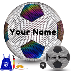 Customized Reflective Black and White Soccer Ball Size 4/5 for Indoor Outdoor Training and Night Games
