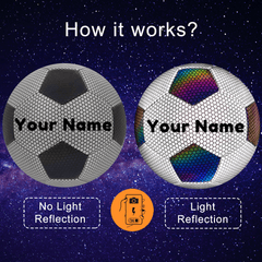 Customized Reflective Black and White Soccer Ball Size 4/5 for Indoor Outdoor Training and Night Games