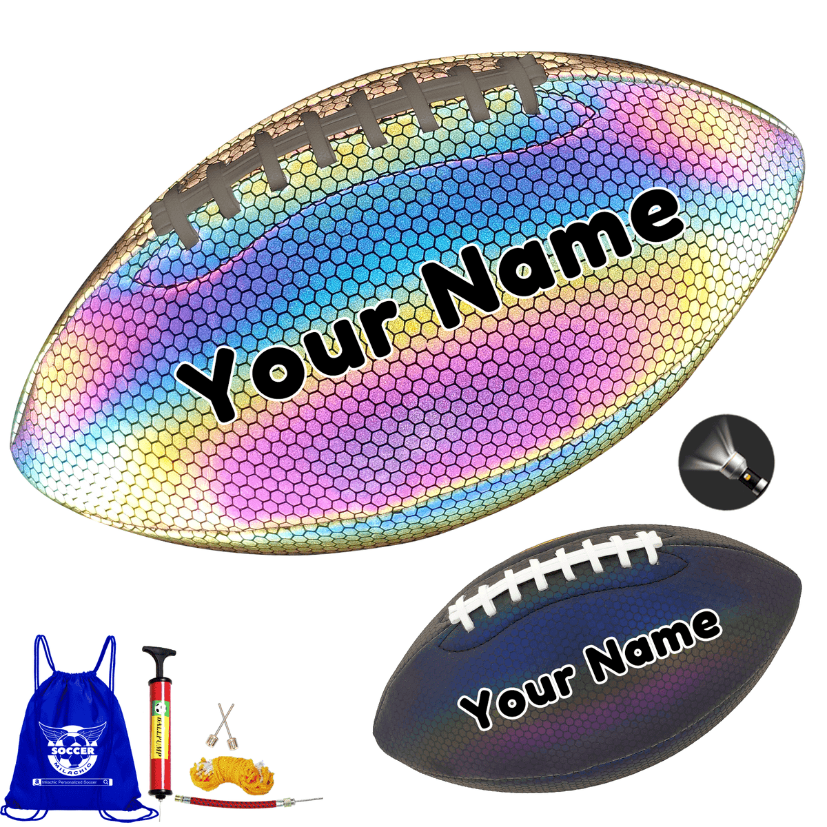 Personalized Football, Reflective Glowing Footballs with Pump for Adults