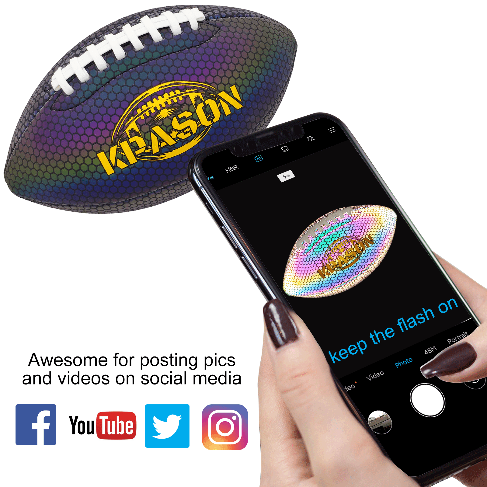 Personalized Football, Reflective Glowing Footballs with Pump for Adults