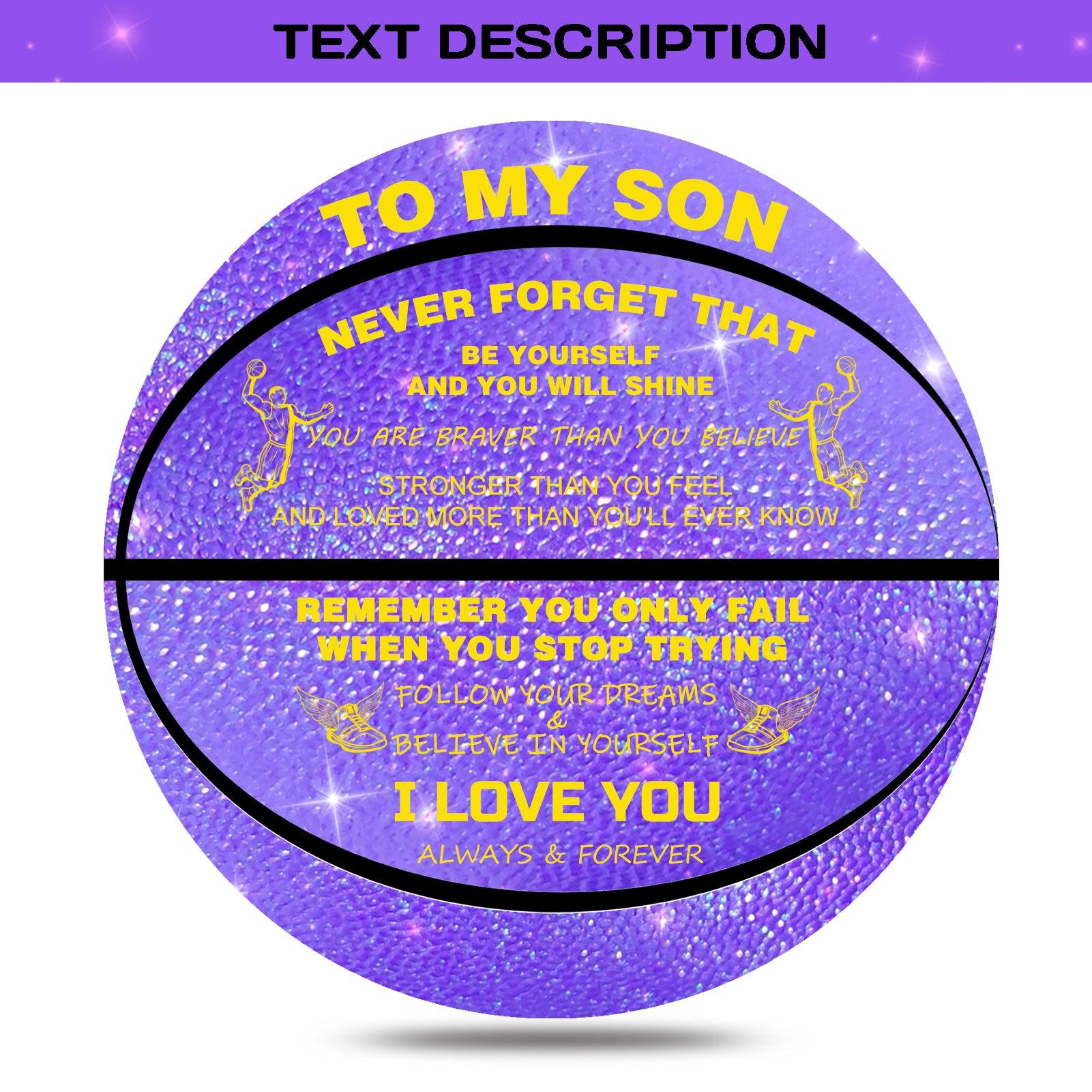 Personalized Basketball, Sparkle Glow to My Son Basketball Gift, Cool Indoor Outdoor Glitter Shiny Leather Basketball Size 7 for Youth, Girls, Men, Women (with Pump)
